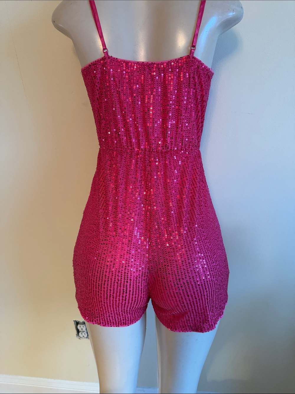 Hot Pink Sequin Spaghetti Strap Romper